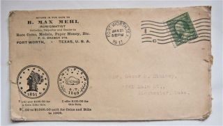 Texas: Fort Worth 1911 Advertising Cover For Coin Dealer Max Mehl