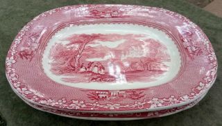 Set Of 2: Jenny Lind 1795 Royal Staffordshire Pottery England Red 11.  75 " Servers