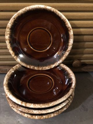 Set Of 4 Vintage Brown Drip Glaze Oven Proof Usa Saucer 5 3/4 " Pottery