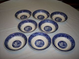 Set Of 8 Vintage Royal China Blue Willow 6 5/8 " Rim Cereal Bowls