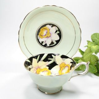 Paragon Daffodil Teacup And Saucer,  Vintage Green Set,  Surface Marks