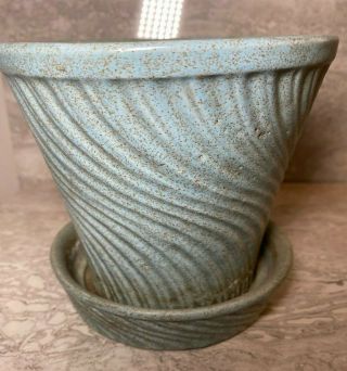Vintage Mccoy Pottery Turquoise Green Blue Swirl Planter Saucer Speckled Potting
