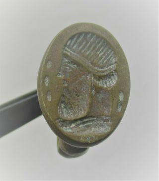 Ancient Near Eastern Bronze Seal Ring Depicting Ruler