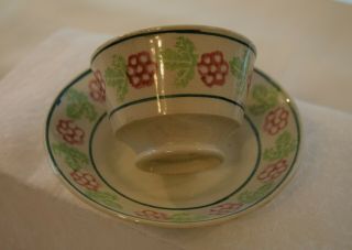 Antique Spatterware Soft Paste Handleless Cup & Saucer,  3 Color,  Leaf Flower Decor