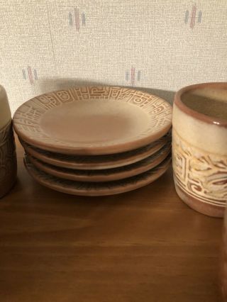 Vintage Frankoma Pottery 4Tea/Cups And 4 Saucers 7C & 7E Aztec 3
