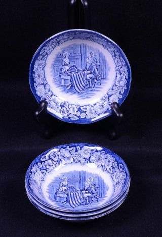 Vintage Liberty Blue Historic Colonial Scenes Betsy Ross: (4) Fruit Bowls 5 " D