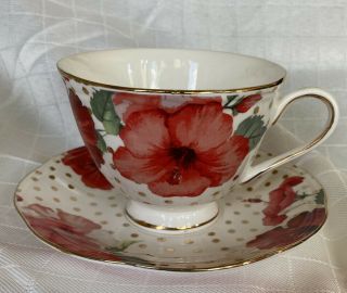 Grace’s Tea Ware Cup And Saucer Hibiscus & Polka Dots