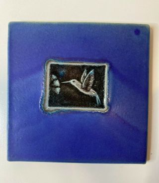 Michael Cohen Tile Cobalt Blue Hot Plate Stoneware Hummingbird 5.  75 " Glazed