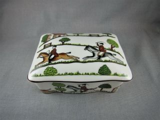 Vintage Crown Staffordshire Porcelain Hunting Scene Lidded Box