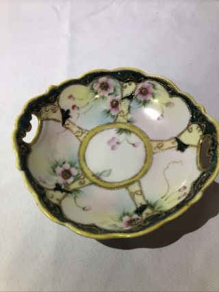 Nippon Hand Painted Antique Porcelain Pink Floral Gold Moriage Berry/fruit Bowl