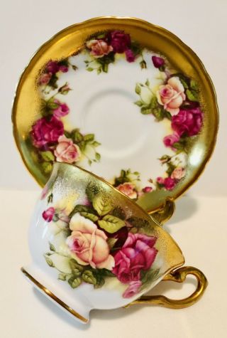 Reserved Golden Rose Royal Chelsea England Tea Cup & Saucer Roses Heavy Gold