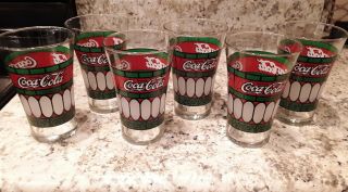 Set Of 6 Vintage Flared “drink Coca - Cola” Stained Glass Design Glasses Red Green
