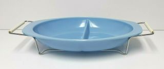 Vintage Pyrex Delphite Blue Divided 1 - 1/2 Qt Casserole Dish 1063 With Cradle