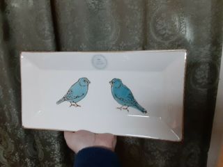 Vintage Ceramic Tray Made In Portugal Large Cute Bluebird Design Birds Boho Neat