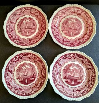 Vintage Masons Patent Ironstone China Vista Pink Bread & Butter Plate Set Of 4