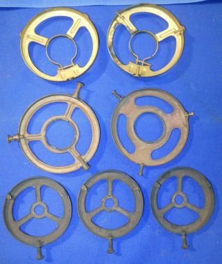 Vintage 7 Old Lamp Parts 2 1/2 " & 3 1/4 " Brass Glass Shade Holders