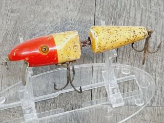 Vintage Pflueger Jointed Palomine 3.  5 " {red/white Glitter} Glass Eyes Old.