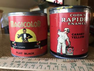 Pr Vintage Cooks Rapidry Canary Yellow Enamel Can Paint Advertising Magicolor