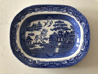 Vintage Large Blue Willow Transferware Porcelain Meat Platter Serving Dish