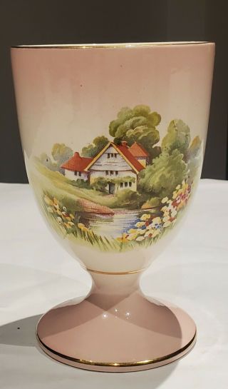 Vintage Royal Winton Grimwades " Red Roof " Vase/goblet - Country Cottage/inn - Pink