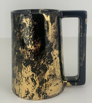 Sascha Brastoff Surf Ballet Black & Gold Coffee Mug 5 " Mcm Usa