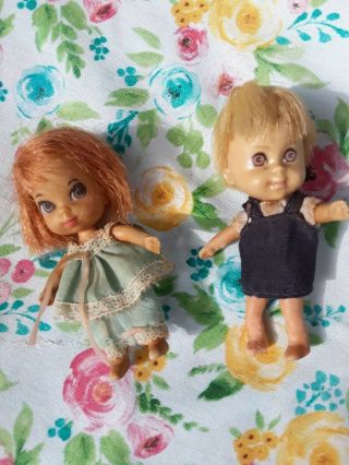 Cute 1960s Mattel Liddle Kiddles Dolls,  Redhead Girl And Blond Boy,  Biff