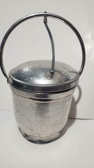Vintage Italian Ice Bucket Hand Hammered Aluminum Hinged Lid 12 " X 8 " W/tongs