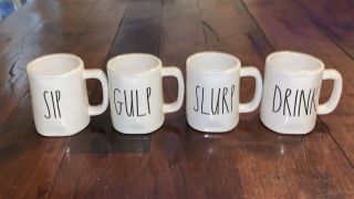 4 Rae Dunn Espresso Mugs Sip,  Drink,  Slurp,  Gulp 4 Oz.  Mini Small Mugs