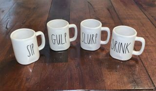 4 Rae Dunn Espresso Mugs Sip,  Drink,  Slurp,  Gulp 4 Oz.  mini small mugs 2