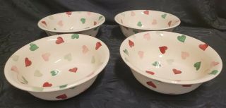 Emma Bridgewater England Pottery Green And Pink Hearts 4 Cereal Bowls