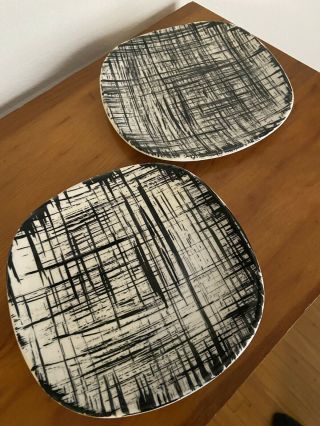50’s Knowles Ebonette Bread Plates Set Of 2 K1007 Black And White Retro Vtg Mcm