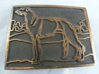 Ub Hand Made Solid Bronze Cast Belt Buckle Russian Wolf Hound Dog Vintage 1970 