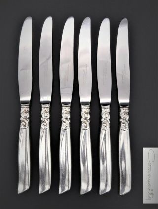 6 Vintage Art Nouveau Oneida Community South Seas Dessert Knives Silver Plated
