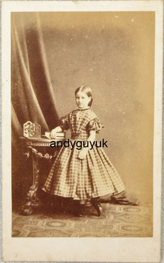 Cdv Girl In Hooped Dress Fashion Antique Photo Bookcase Debenham London