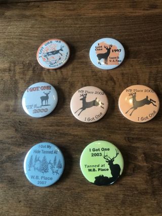 7 - Vintage Wb Place Tannnery Pin Back Advertising Deer Hunting Pins Wisconsin