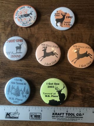 7 - Vintage WB PLACE Tannnery Pin Back Advertising Deer Hunting Pins Wisconsin 3