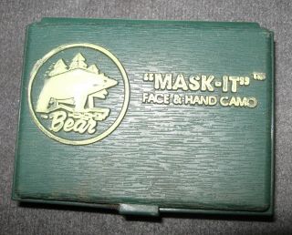 Vintage Fred Bear Mask - It Face & Hand Camo Paint & Case - Archery Hunting