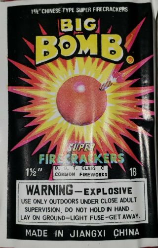 Vintage Big Bomb Brand Firecracker Label 1 1/2 X 16 