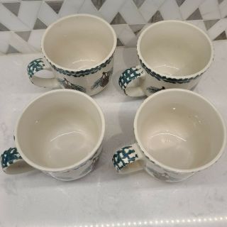 Tienshan Folk Craft Green PINE CONE Coffee Mugs Cups Set Of 4 Sponge ware 2