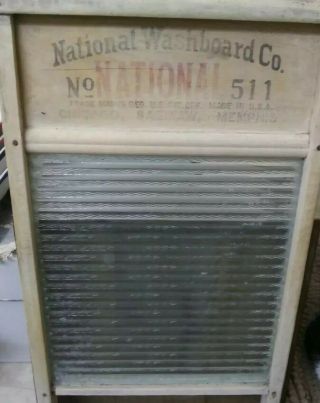 Vintage National Atlantic Washboard Co.  No.  511 Wood Ribbed Glass