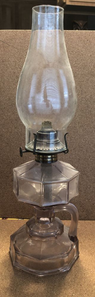 Antique Eapg Glass Panel Finger Oil Lamp Amethyst P & A Burner