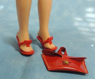 Red Plastic Open Toe High Heels & Red Vinyl Purse For 10 " Vogue Jill Doll