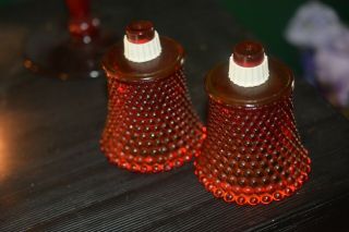 Vintage Ruby Red Diamond Point Glass Peg Votive Cups Candle Holders