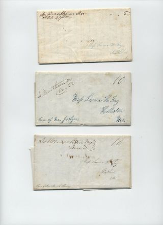 1840s South Wrentham Ma 3 Stampless Folded Letters Same Correspondence [5246.  230