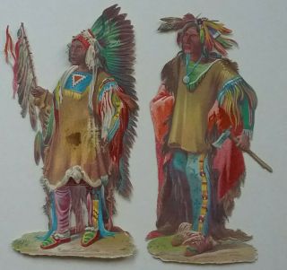 2 Great Antique Chromo Embos Victorian Intricate Scraps.  Red Indians 10.  5x6cms