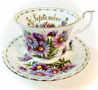 Royal Albert Teacup & Saucer September Michaelmas Daisy Flower Of The Month Tea