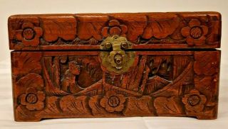 Vintage Rustic Wooden Box With Carved Detail Requires Work