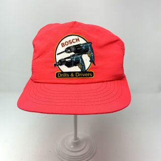 Vintage Bosch 90’s Rainproof Snap Back Snapback Hat Cap Big Felt Patch Pink