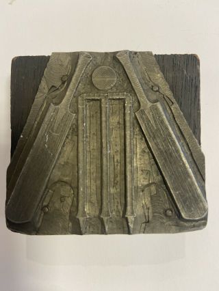 Antique Wooden Brass Cricket Bat Printing Block Vintage Sport Memorabilia