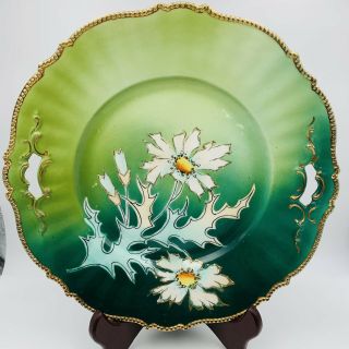 Antique Germany Saxe Altenburg Art Nouveau Serving Plate Green Daisy Gold Tone